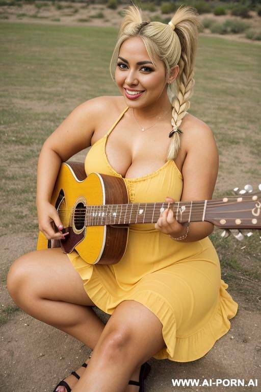 hot mexican woman, guitar shaped body, wide square hips, picnic, tan - #main