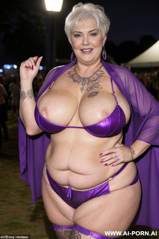 very old matured gilf, very fat, big tummy, aging mark, wrinkle skin, huge saggy boobs, chav, slag, slut, whore, glastonbury, festival at night, festival outfit, colorful outfit, festival clothes, - #main