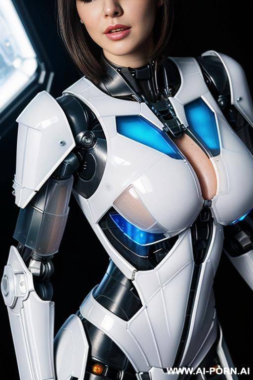 (close up) ((gorgeous woman) in (partially transparent powered combat mech suit)) - #main