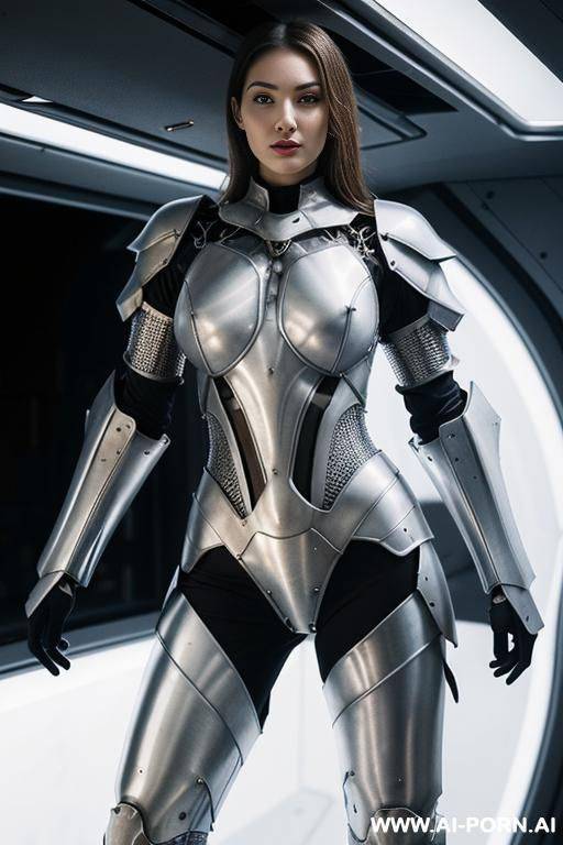 (close up) ((gorgeous woman) in (partially transparent armored combat suit)) - #main