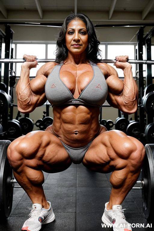mature indian gilf with grey hair. huge muscles and massive breasts. squatting, showing huge clitoris, no panties, super all over - #main