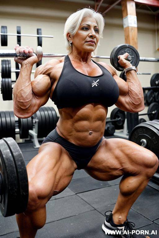 mature indian gilf with white hair. huge muscles and massive breasts. squatting, showing huge clitoris, no panties, super all over - #main