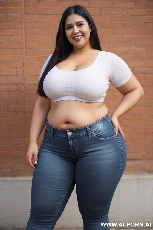 hot wide hipped mexican, tight jeans, big tummy, fated up, huge thighs, fat arms, , oiled skin - #main