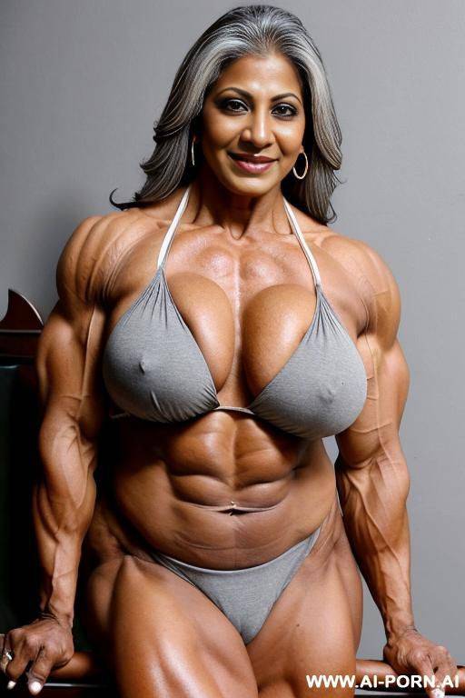mature indian gilf with grey hair. huge muscles and massive breasts. legs spread apart, showing huge clitoris - #main