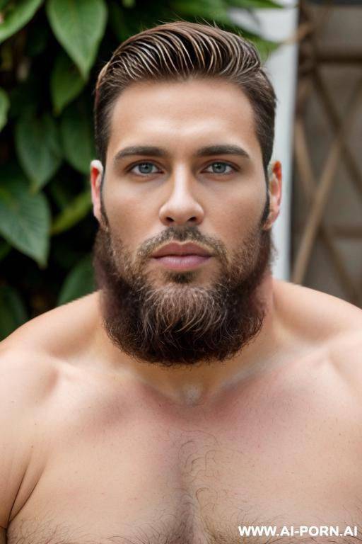 handsome model man, athletic handsome man, thick brown hair, big green eyes, one man, short beard, completely nude, massive penis, ((keep face)), ((keep model)), ((keep body)), - #main