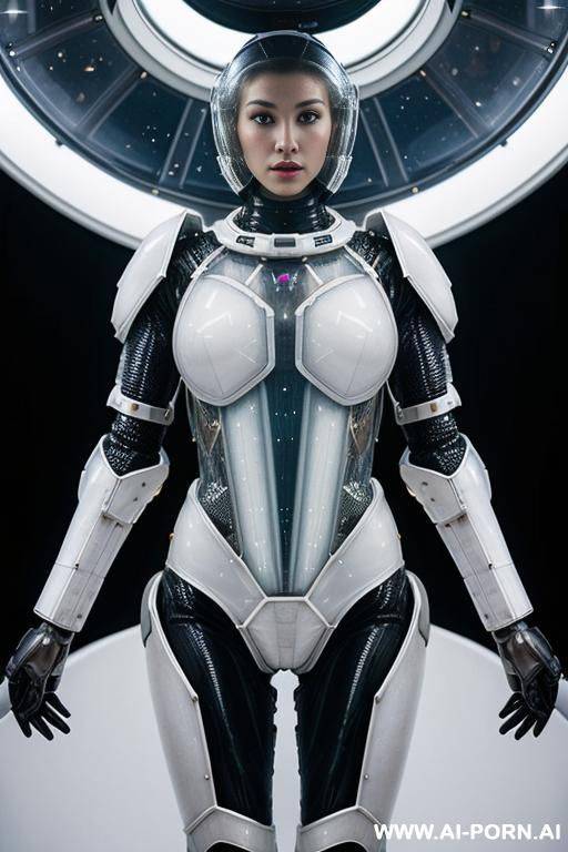 (close up) ((gorgeous woman) in (partially transparent armored space combat suit)) - #main