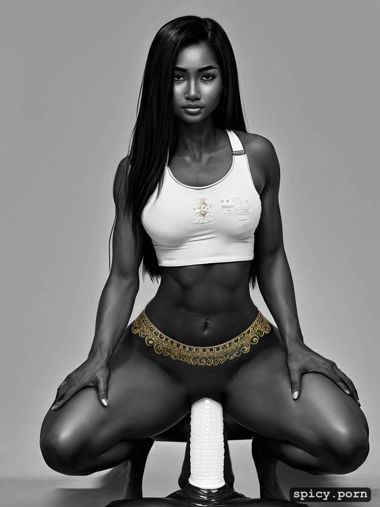 thai teen, detailed face, very shy, white crop top, dark skin - #main