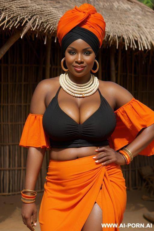 beautiful-thick-african-tribal-woman-outside-of-hut-in-long-tight