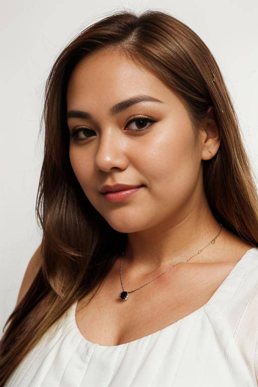 (((face closeup))), (((fat face))), (((round face))), (((extremely long hair))), looking at viewer, ((front facing)), (((headshot))), front view, a chubby shorty filipina milf is modeling in a studio. - #main