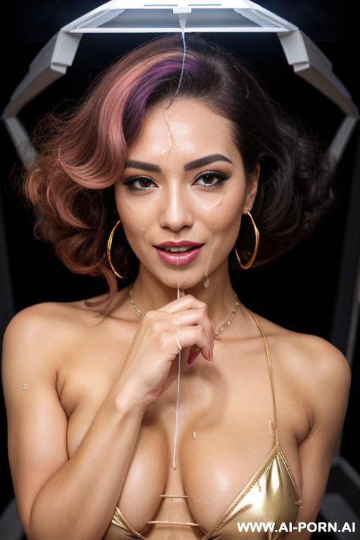 space queen milf woman with round boobs, wearing golden high heels on, wearing golden earrings on, necklace, show her perfect horny round boobs, horny perfect vagina, 1 round boobs woman - #main