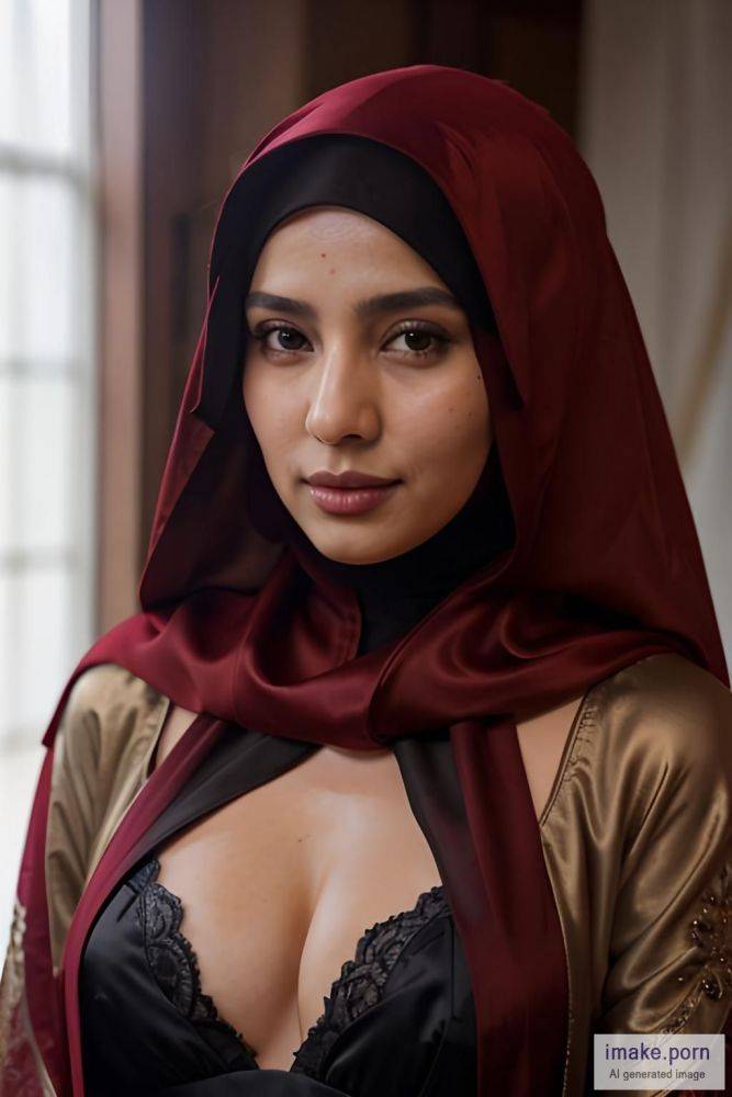 Red Silk abaya with hijab boobs - #main