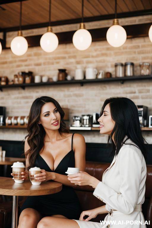 two sexy women having coffee in a cafe - #main