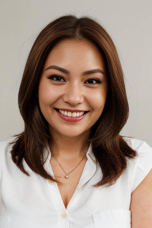 (((face closeup))), (((wide face))), (((adjusting hair))), looking at viewer, front facing, ((headshot)), front view, a chubby shorty filipina milf is modeling in a studio. she has her hands in her - #main