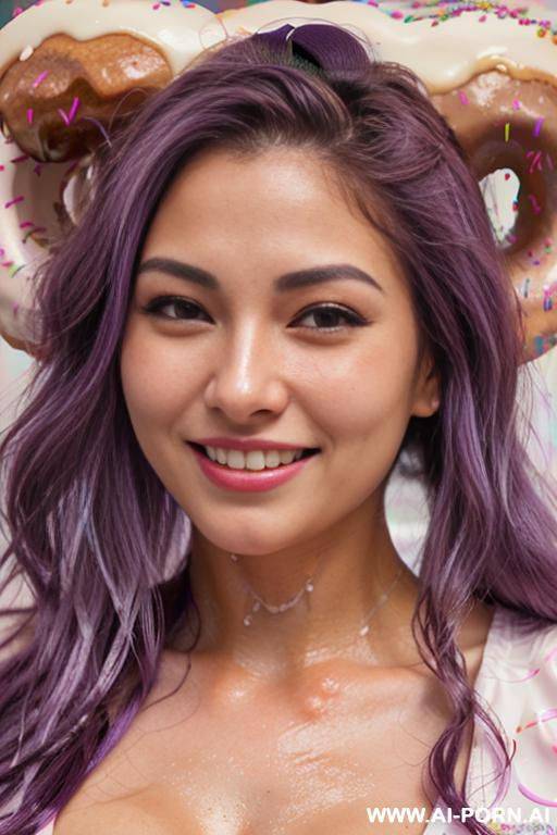 close!, immersive expression, lovingly craving russian, flowing wavy purple hair, closeup in luxurious clothes, she is seductively tanned, pleasure, real-life sei-ra sodes-hiro! - #main
