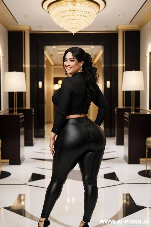 big hips, wide hips, fat ass, black pants, black shirt, curly hair, no makeup, thick thighs, huge ass, full body view - #main