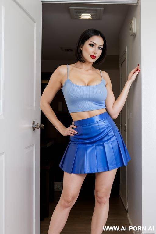 a 60 year ols hooker measuring 1m6 for 6kg, dressed with a blue heans skirt, a sarin top, high heels - #main