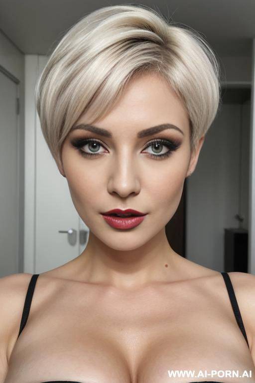 Красивый худенький мальчик with heavy makeup, r lips, примерил мамино белье и чулки в спальне - #main