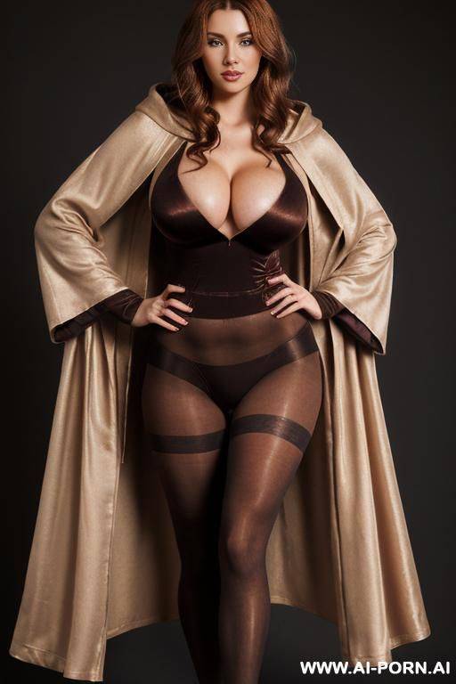 (((black pantyhose)),, long sleeves, ((transwomen)), gigantic breasts, (((viewed from head to thighs))), (( full body shot)), ((photo cropped at knees)) - #main