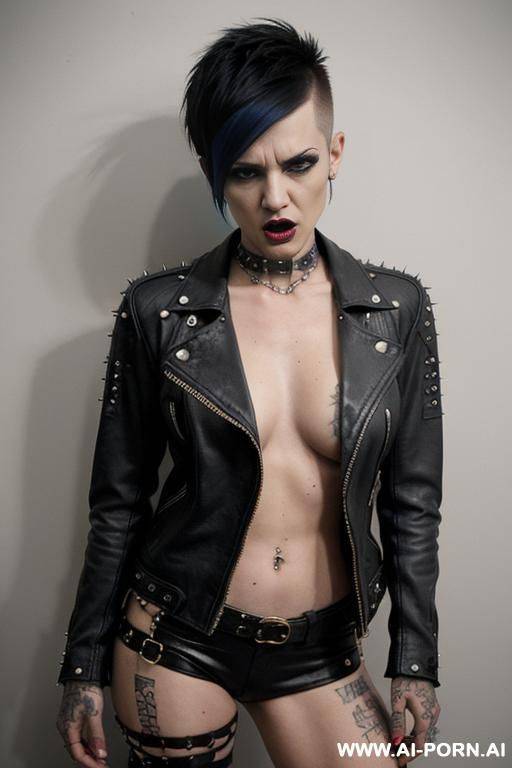 photorealist, athletic, vi from the serie arcane nude, punk woman, bad woman, leather jacket - #main