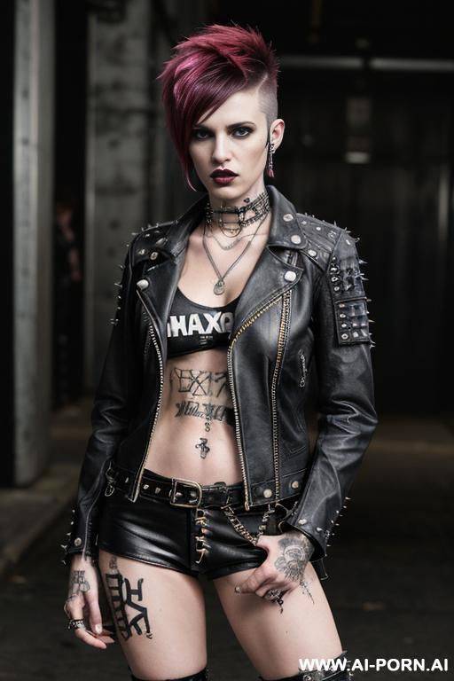 photorealist, athletic, vi from the serie arcane naked, punk woman, bad woman, masculine woman, leather jacket - #main
