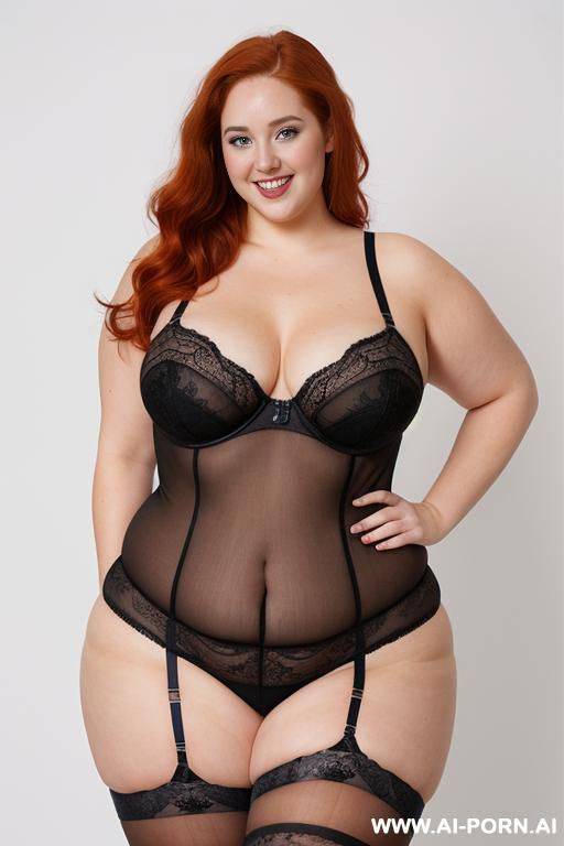 full body photo studio shot, about a fat bbw curvy woman with love handless and tummy, wearing a sexy and hot blue lace stocking lingeries. - #main