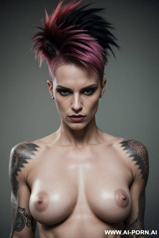 photorealist, athletic, completly naked, punk woman, bad woman, punk hairstyle, serious, masculine women - #main