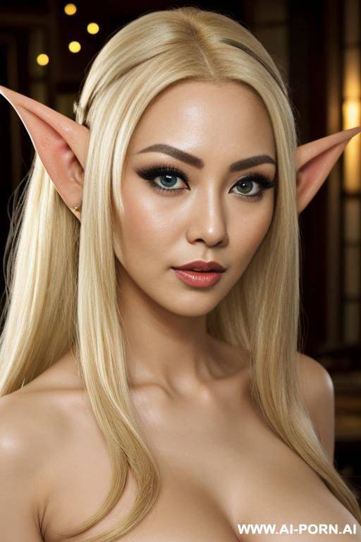 three women, asian, blonde hair, big eyes, penis, sex, touching, one man, elf, elf ears, pointy ears - #main