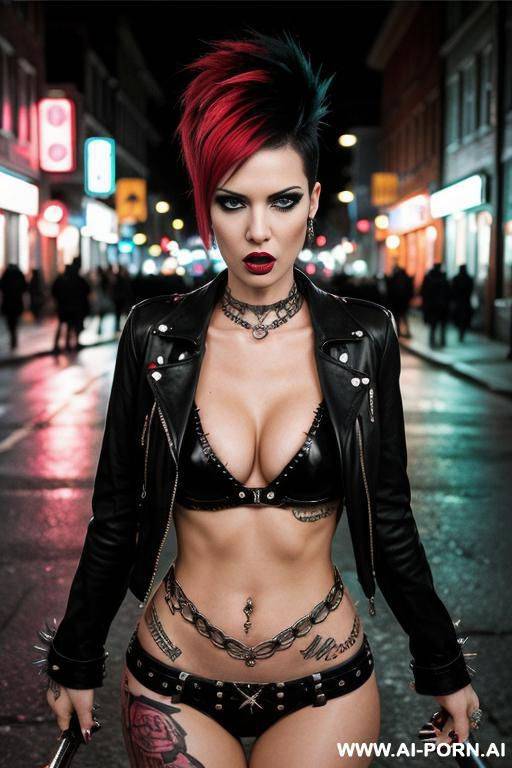 horny face, punk woman, punk sexy hairstyle, background street at night, perfect horny vagina, ultra realistic photo - #main