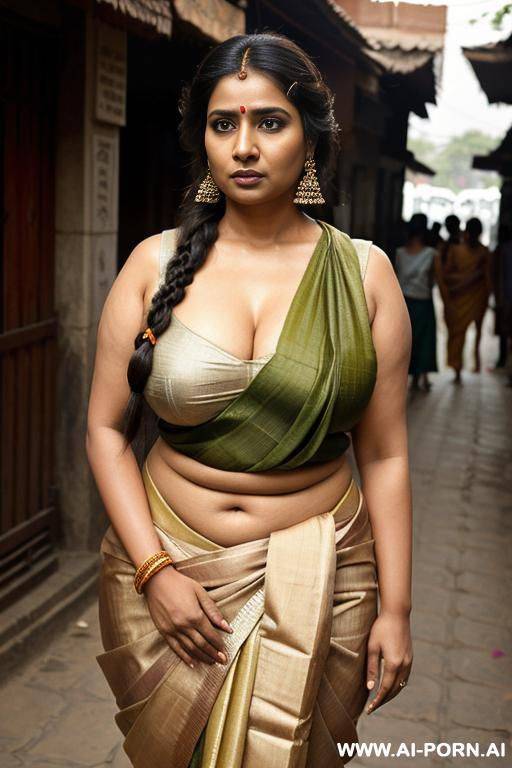 indian woman, chubby, busty, massive breasts, big boobs, public street, crowded street - #main