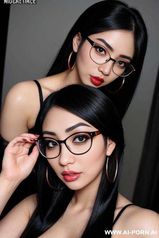 gorgeous model, (((thick lips))), ((glowing eyes)), lush hair, photoshoot, (((anime style))) ((provocative pose)) eyeglasses, hoop earrings - #main