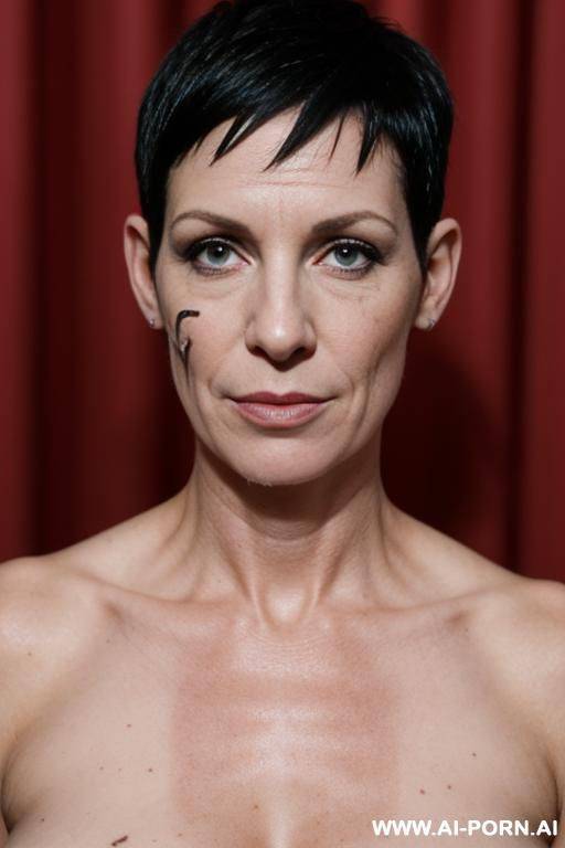 punk woman, short hair, scars all over the body, scars on the face, athletic body - #main