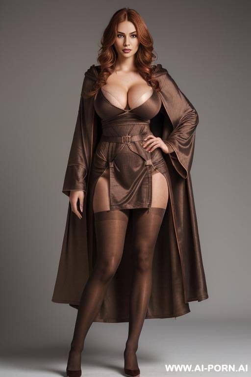(((black pantyhose)),, long sleeves, ((transwomen)), gigantic breasts, (((viewed from head to thighs))), (( full body shot)), ((photo cropped at knees)) - #main