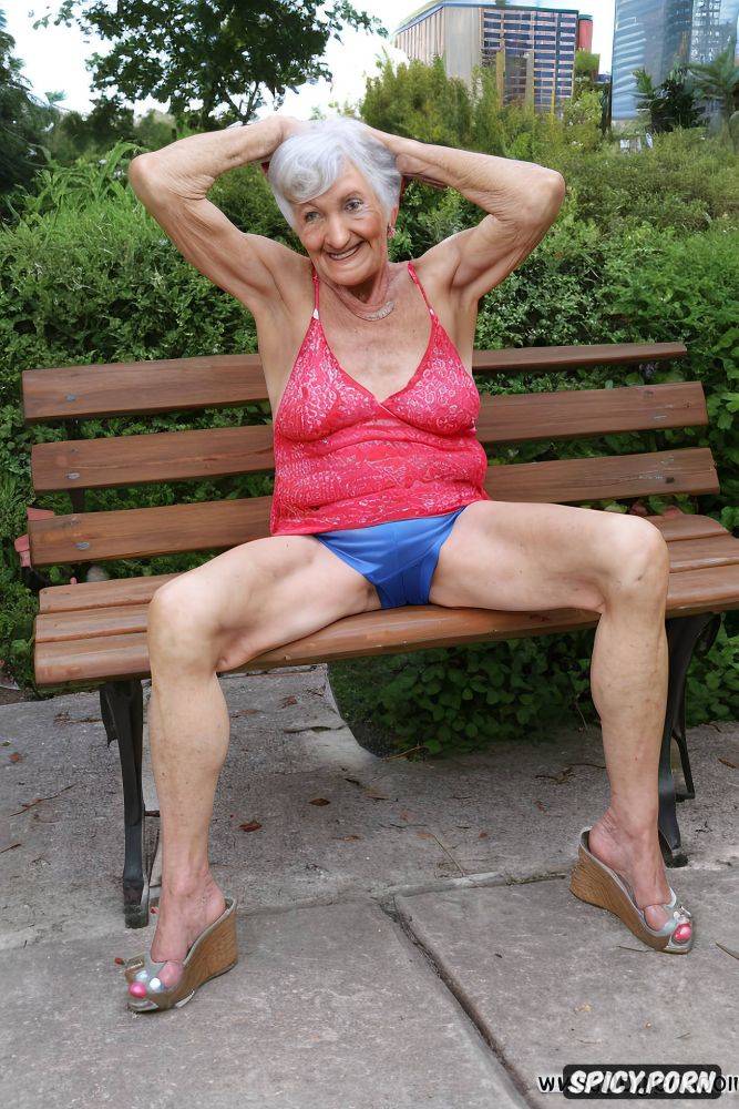 old skinny wrinkled granny in detailed short shorts shows open pussy - #main