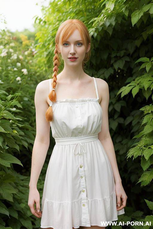 in a white sundress, in garden - #main