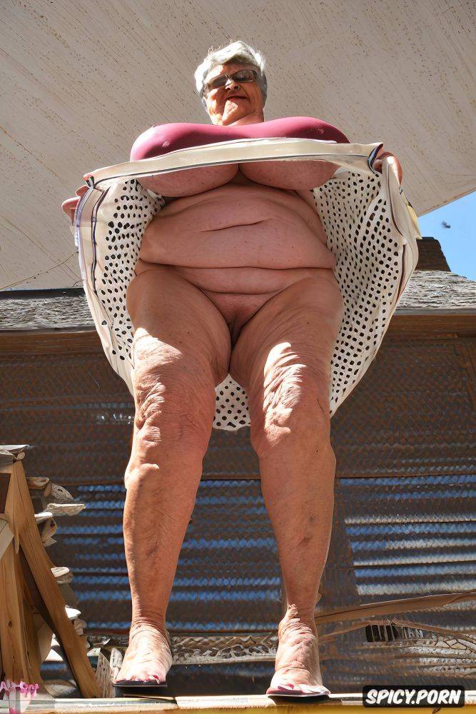 showing big tits, the very old fat grandmother has very realistyc nude pussy under her skirt - #main