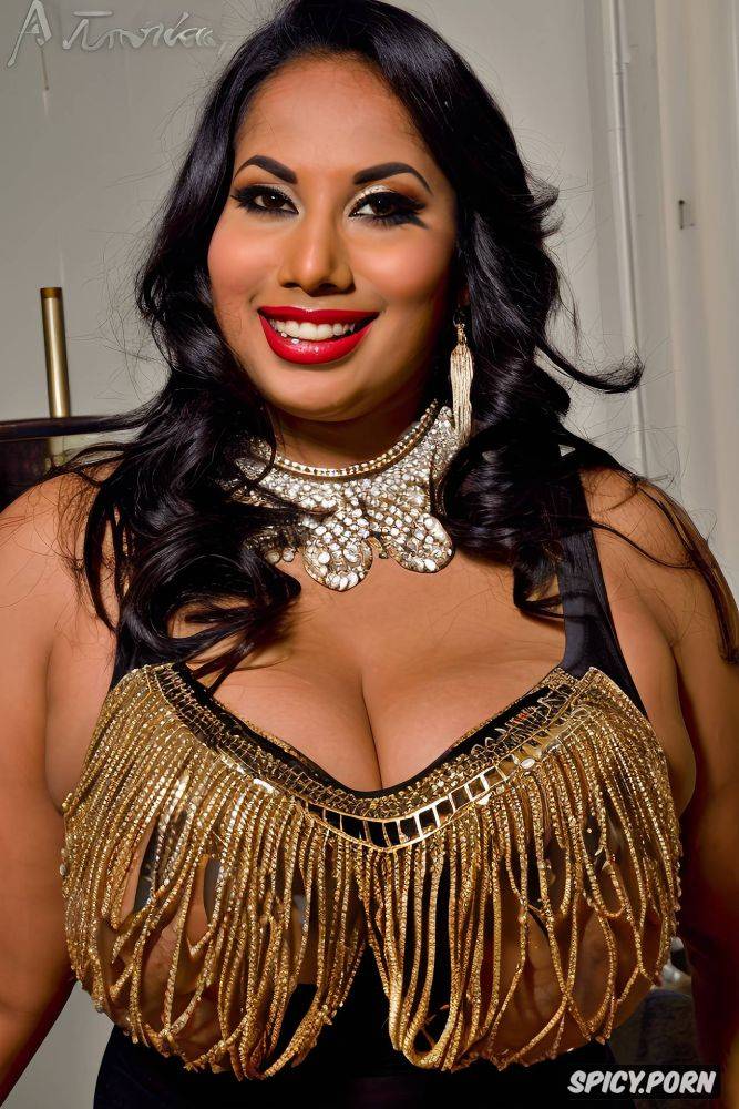 massive breasts, long wavy black hair, color photo, silver and gold jewellery - #main