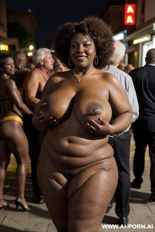 0 years old chubby african gilf with huge boobs, nude, standig, hugged by withe men, grandpas - #main