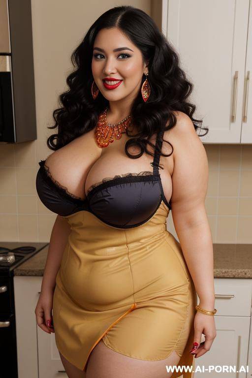 bimbo, fated up, long ((fluffy curly)) hair, eating snack, wide body, chubbier , sexy woman, big belly, giant boobs, (gigantic massive boobs), thick dark red lips, open mouth ahegao, ((colorful - #main