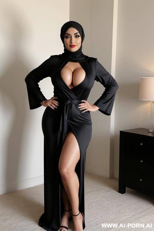 black hijab, big boobs, robe - #main