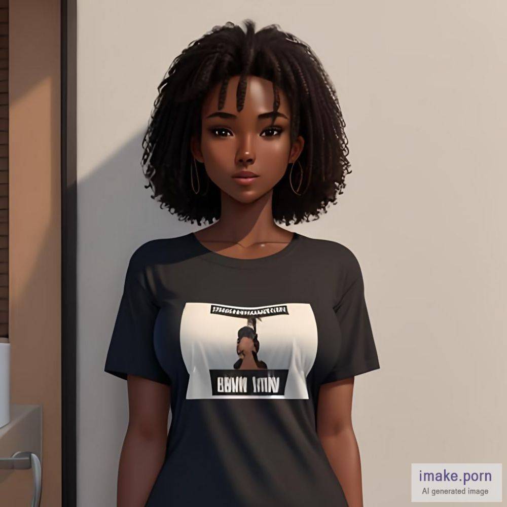 Dark ebony skin, nude in t shirt - #main