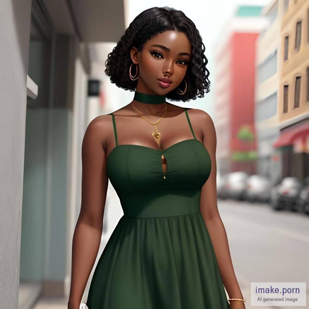 Dark ebony skin, nade in green dress - #main