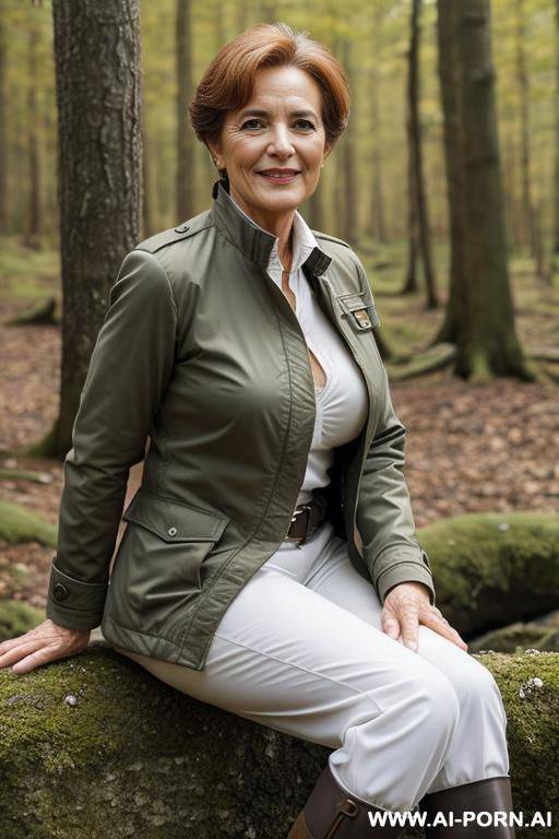 french female ranger in nature outdoorjacket, standing confident, vagina - #main