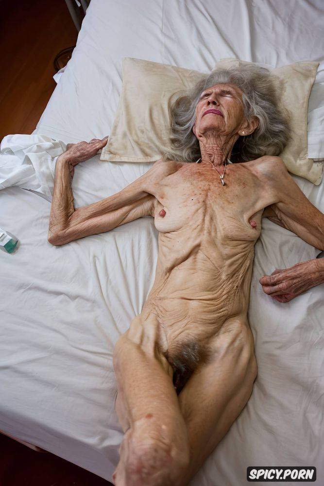 messy unkempt hair, hospital bed, highly detailed, soft pale wrinkled skin - #main