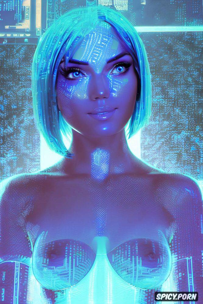 digital blue, translucent, naked, matrix code skin, bob haircut - #main