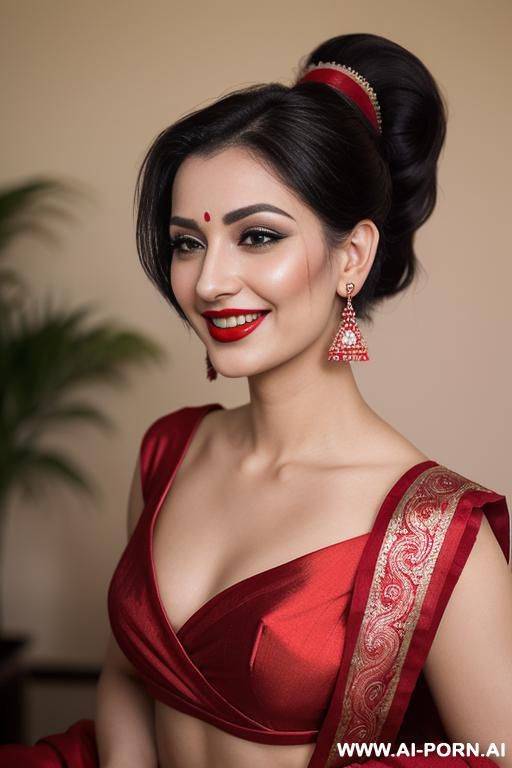 in red saree and beautiful makeup with red lipstick - #main