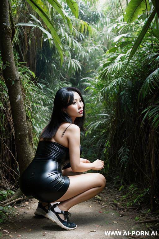 vietnamese woman in underbrush half-squatting - #main