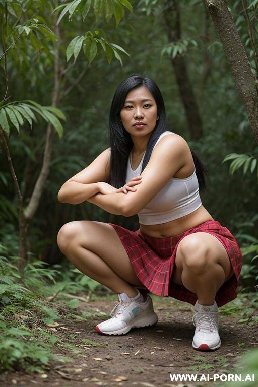 in underbrush, squatting, skirt, pee - #main