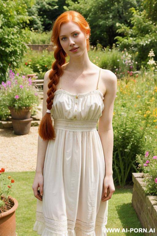 two braids, in a sundress, garden - #main
