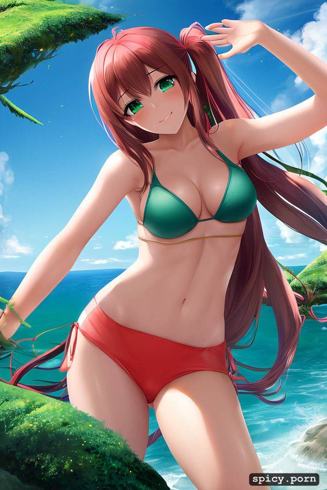 curled slightly at the ends she has two prominent strands of hair beside her bangs that reach slightly past her chest - #main