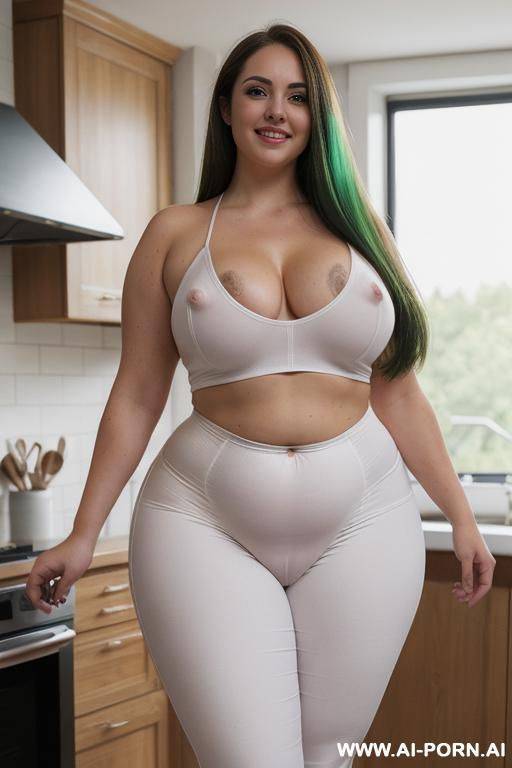 wearing oculus rift vr goggles, pear shaped body, extra plump, tubby, (visible camel-toe), ((nipples: very long & thick), ), (pallid white skin), (high waist tight jeans pants), (pussy-shaped - #main